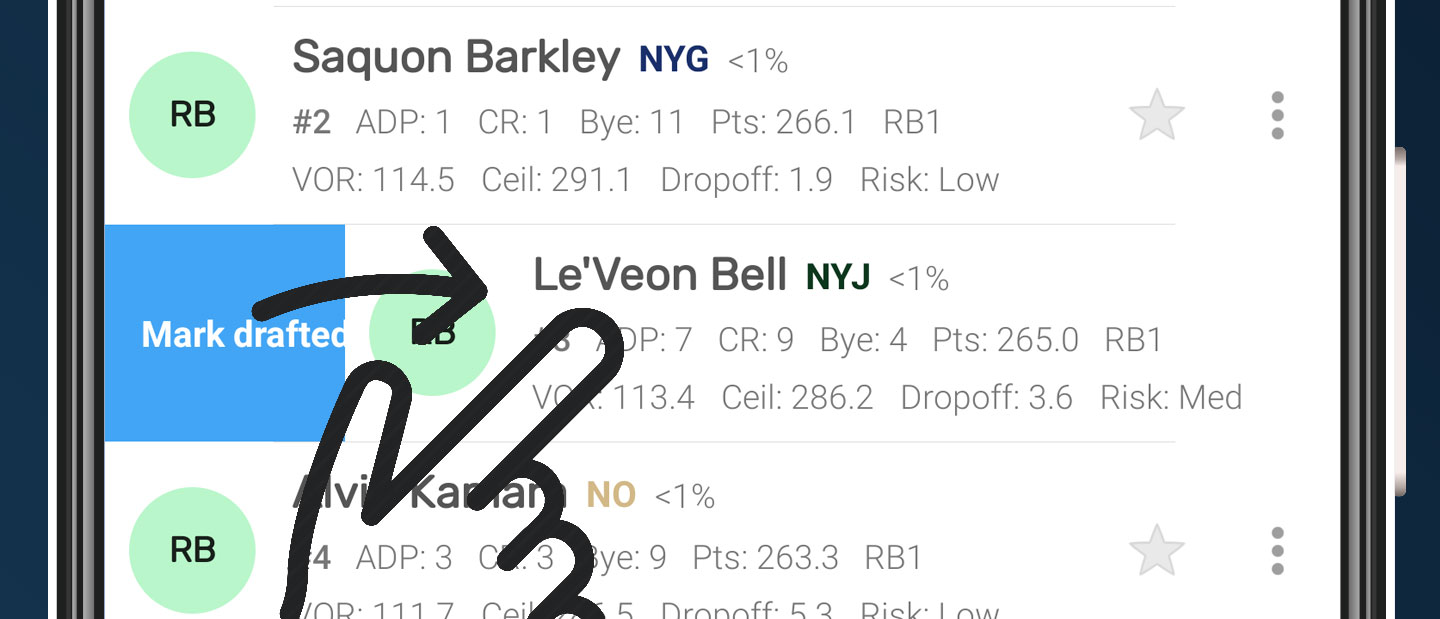 Draft Punk mock draft interface showing player interactions